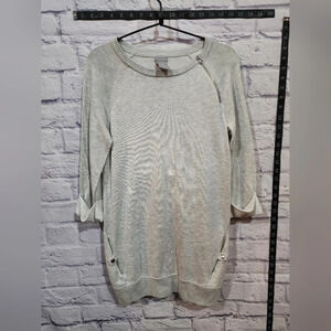 Tahari soft light gray sweater with zipper and button accents. Size Large NEW